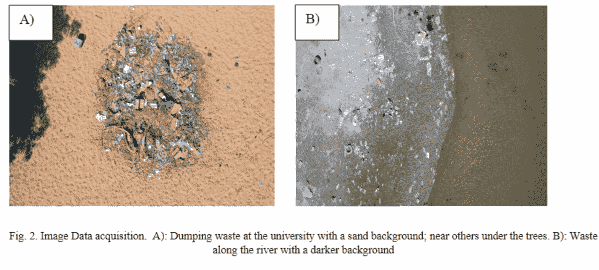 image data acquisition, dumping waste at the university with a sand background