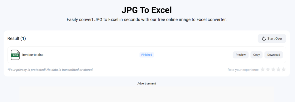 JPG to Excel Conversion